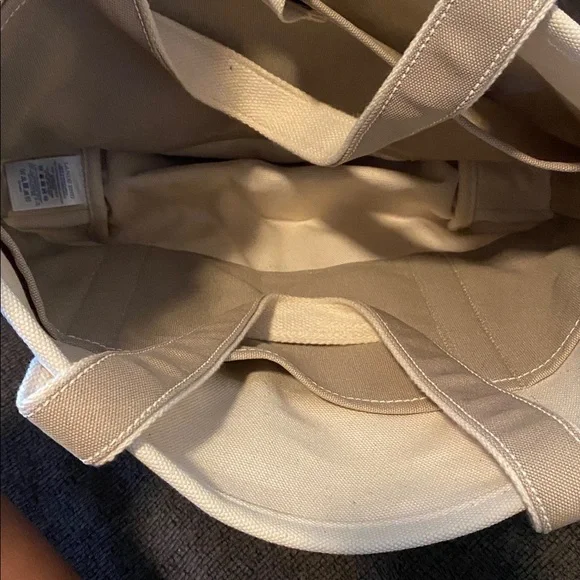 Lands' End Cream and Tan Canvas Tote - Picture 2 of 8